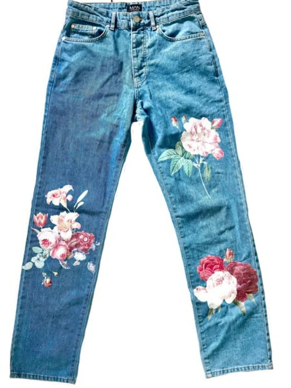 BoohooMan Relaxed Floral Jeans